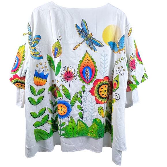 Misslook Dragonfly Floral Art to Wear Multicolor Lagenlook Top Size XXL NWOT - Picture 4 of 7
